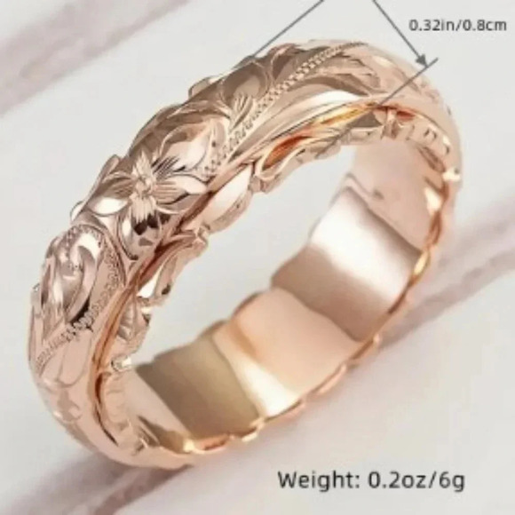 Elegant Rose Gold Engraved Flower Pattern Women's Band Ring Size 9 - Picture 2 of 3